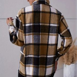 Plaid Pattern Button Front Shirt, Elegant Long Sleeve Outwear